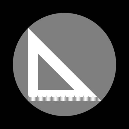 Ruler sign illustration. White icon in gray circle at black background. Circumscribed circle....