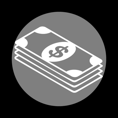 Bank Note dollar sign. White icon in gray circle at black background. Circumscribed circle. Circumcircle.のイラスト素材