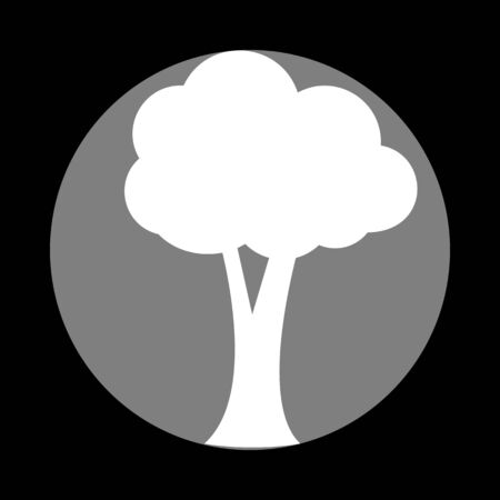 Tree sign illustration. White icon in gray circle at black background. Circumscribed circle. Circumcircle.のイラスト素材