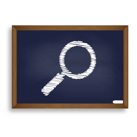 Zoom sign illustration. White chalk icon on blue school board with shadow as background. Isolated.のイラスト素材