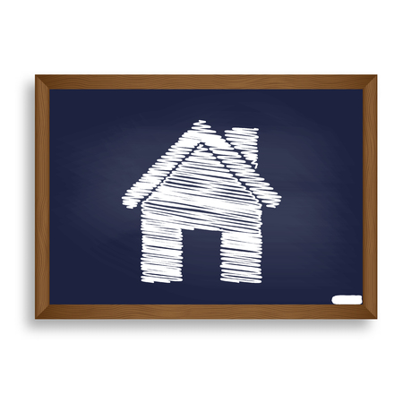 Home silhouette illustration. White chalk icon on blue school board with shadow as background. Isolated.のイラスト素材