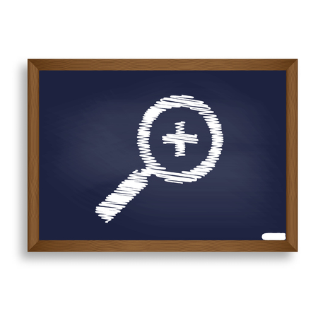Zoom sign illustration. White chalk icon on blue school board with shadow as background. Isolated.のイラスト素材