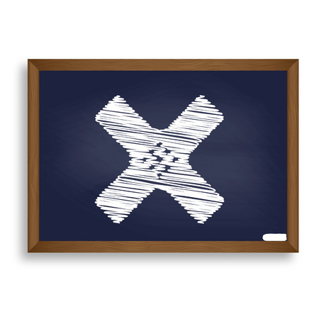 Aid sticker sign. White chalk icon on blue school board with shadow as background. Isolated.のイラスト素材