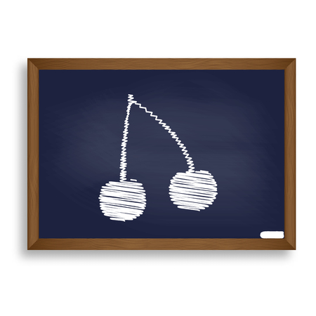 Cherry sign illustration. White chalk icon on blue school board with shadow as background. Isolated.のイラスト素材