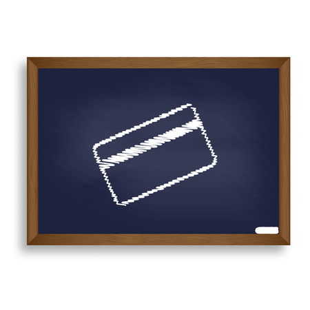 Credit card symbol for download. White chalk icon on blue school board with shadow as background. Isolated.のイラスト素材