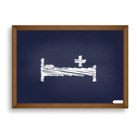 Hospital sign illustration. White chalk icon on blue school board with shadow as background. Isolated.のイラスト素材