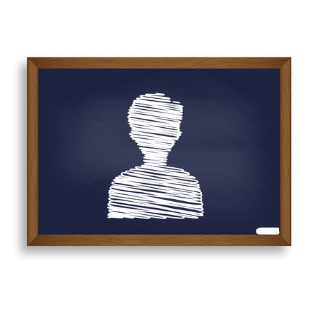 User avatar illustration. Anonymous sign. White chalk icon on blue school board with shadow as background. Isolated.のイラスト素材