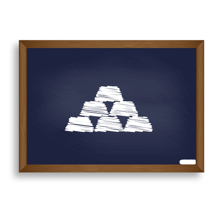 Gold simple sign. White chalk icon on blue school board with shadow as background. Isolated.のイラスト素材