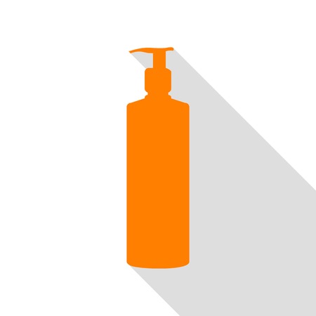 Gel, Foam Or Liquid Soap. Dispenser Pump Plastic Bottle silhouette. Orange icon with flat style shadow path.のイラスト素材