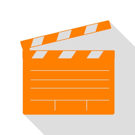 Film clap board cinema sign. Orange icon with flat style shadow path.のイラスト素材