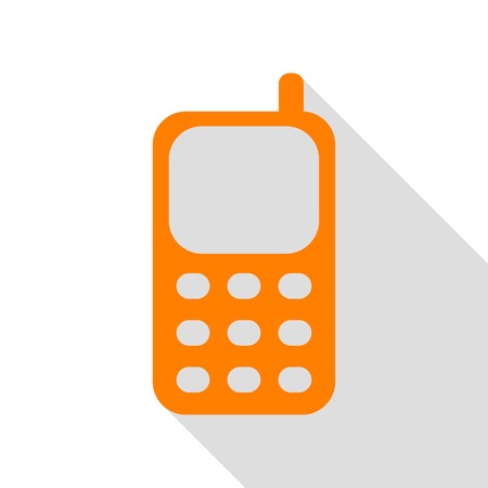 Cell Phone sign. Orange icon with flat style shadow path.のイラスト素材