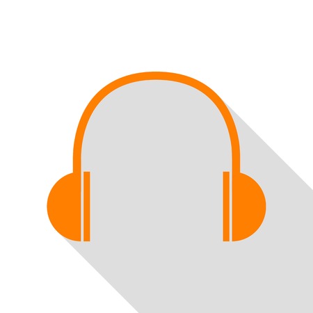 Headphones sign illustration. Orange icon with flat style shadow path.のイラスト素材