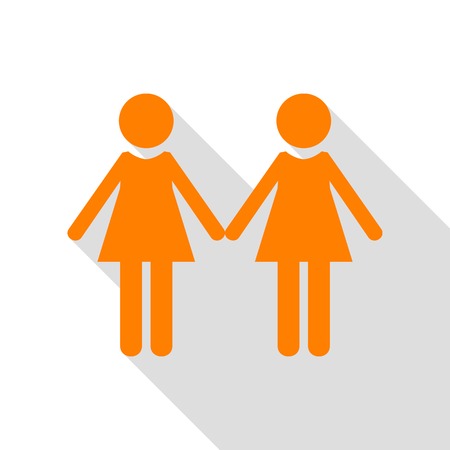 Lesbian family sign. Orange icon with flat style shadow path.のイラスト素材