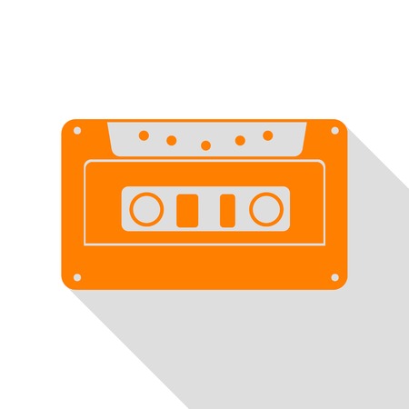 Cassette icon, audio tape sign. Orange icon with flat style shadow path.のイラスト素材