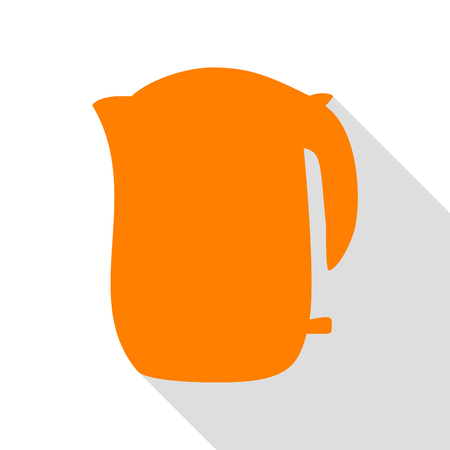 Electric kettle sign. Orange icon with flat style shadow path.のイラスト素材
