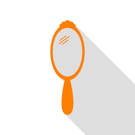 Hand Mirror sign. Orange icon with flat style shadow path.のイラスト素材