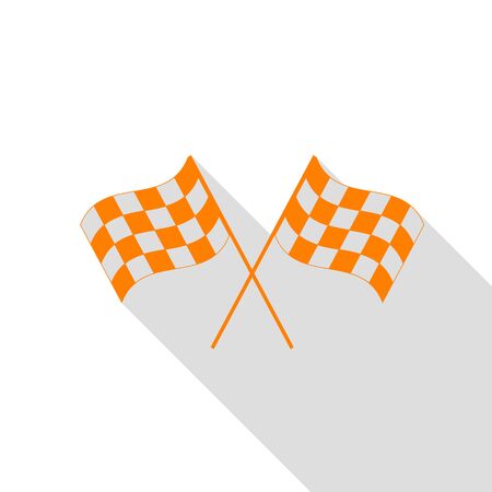Crossed checkered flags logo waving in the wind conceptual of motor sport. Orange icon with flat style shadow path.のイラスト素材