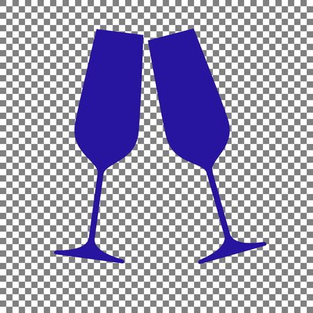 Sparkling champagne glasses. Blue icon on transparent background.のイラスト素材