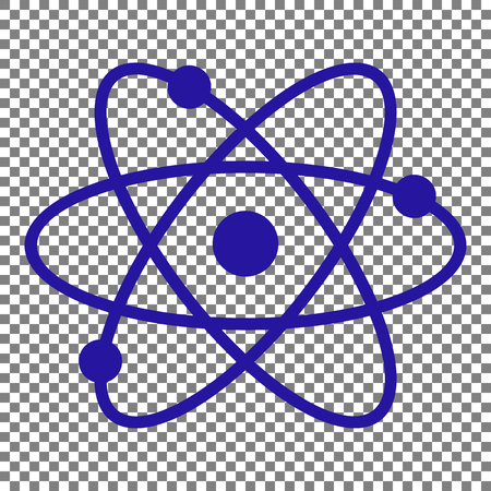 Atom sign illustration. Blue icon on transparent background.のイラスト素材