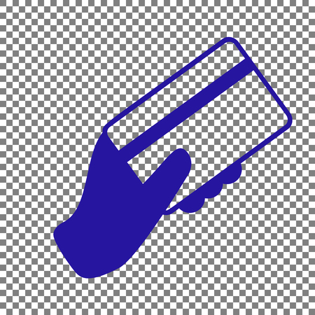 Hand holding a credit card. Blue icon on transparent background.のイラスト素材