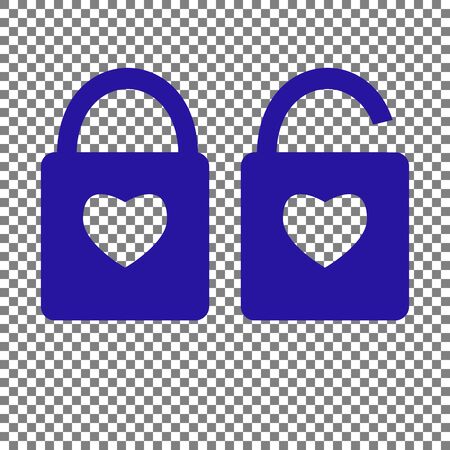 lock sign with heart shape. A simple silhouette of the lock. Shape of a heart. Blue icon on transparent background.のイラスト素材