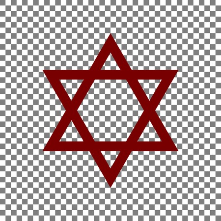 Shield Magen David Star. Symbol of Israel. Maroon icon on transparent background.