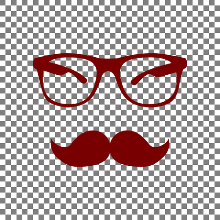 Mustache and Glasses sign. Maroon icon on transparent background.のイラスト素材