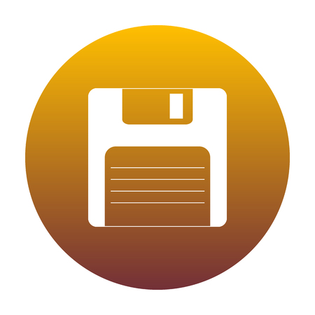 Floppy disk sign. White icon in circle with golden gradient as background. Isolated.のイラスト素材