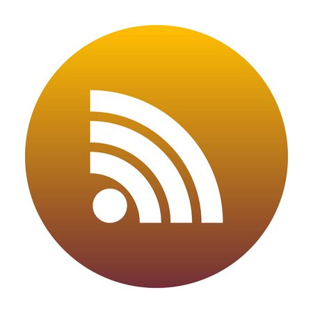 RSS sign illustration. White icon in circle with golden gradient as background. Isolated.のイラスト素材