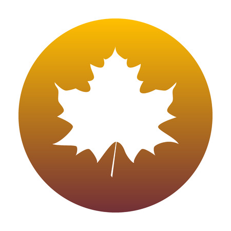 Maple leaf sign. White icon in circle with golden gradient as background. Isolated.のイラスト素材