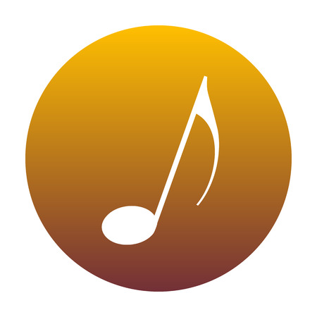 Music note sign. White icon in circle with golden gradient as background. Isolated.のイラスト素材