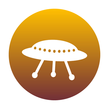 UFO simple sign. White icon in circle with golden gradient as background. Isolated.のイラスト素材