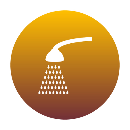 Shower simple sign. White icon in circle with golden gradient as background. Isolated.のイラスト素材
