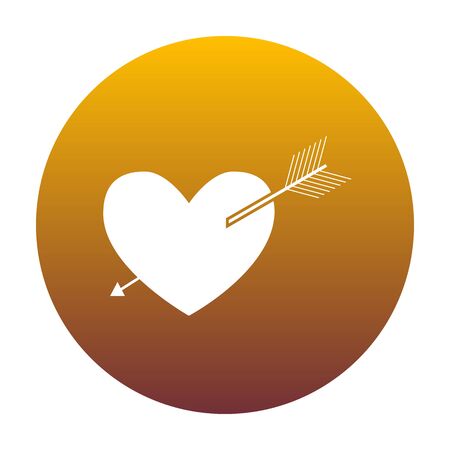 Arrow heart sign. White icon in circle with golden gradient as background. Isolated.のイラスト素材