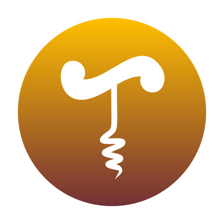 Simple corkscrew sign. White icon in circle with golden gradient as background. Isolated.のイラスト素材