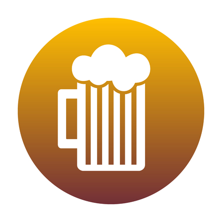 Glass of beer sign. White icon in circle with golden gradient as background. Isolated.のイラスト素材