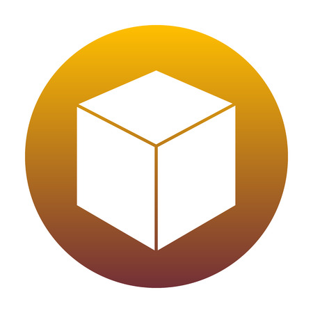 Cube sign illustration. White icon in circle with golden gradient as background. Isolated.のイラスト素材