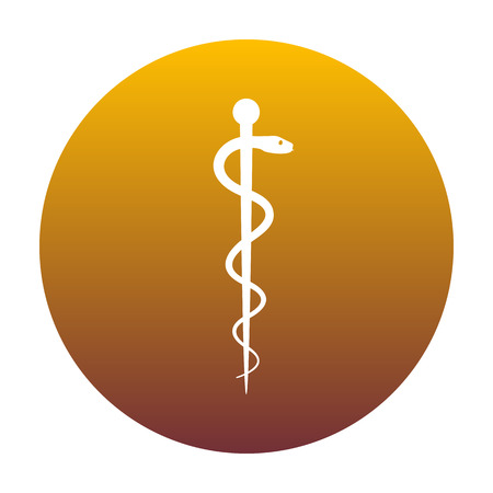 Symbol of the Medicine. White icon in circle with golden gradient as background. Isolated.のイラスト素材