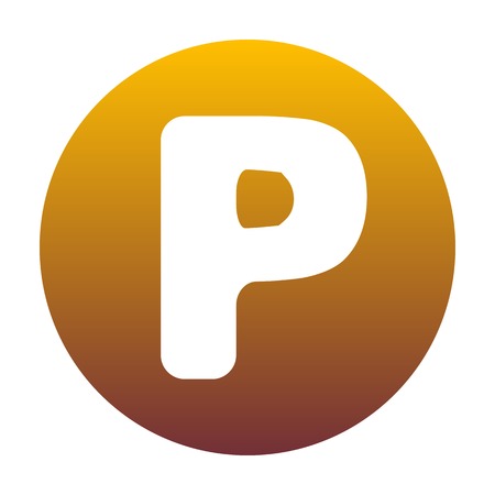 Letter P sign design template element. White icon in circle with golden gradient as background. Isolated.のイラスト素材