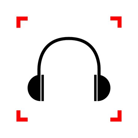 Headphones sign illustration. Black icon in focus corners on white background. Isolated.のイラスト素材
