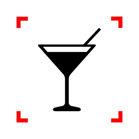 Cocktail sign illustration. Black icon in focus corners on white background. Isolated.のイラスト素材