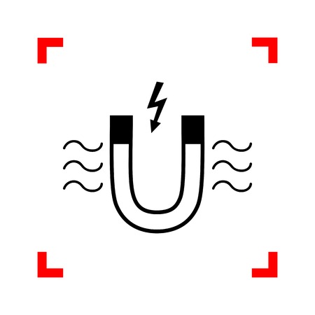 Magnet with magnetic force indication. Black icon in focus corners on white background. Isolated.のイラスト素材