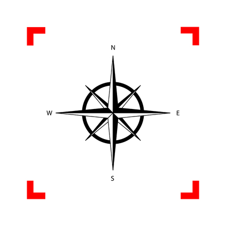 Wind rose sign. Black icon in focus corners on white background.のイラスト素材