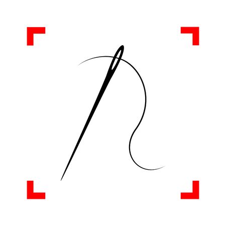 Needle with thread. Sewing needle, needle for sewing. Black icon in focus corners on white background. Isolated.のイラスト素材