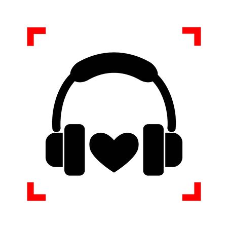Headphones with heart. Black icon in focus corners on white background. Isolated.のイラスト素材