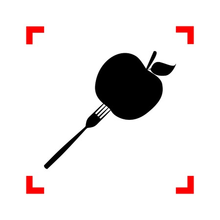 Vegetarian food sign illustration. Black icon in focus corners on white background. Isolated.のイラスト素材