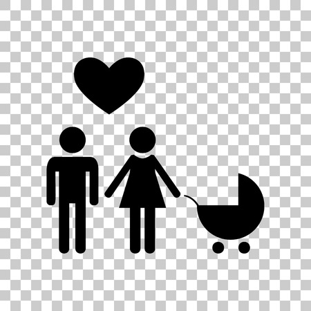 Family symbol with pram and heart. Husband and wife are kept eacのイラスト素材