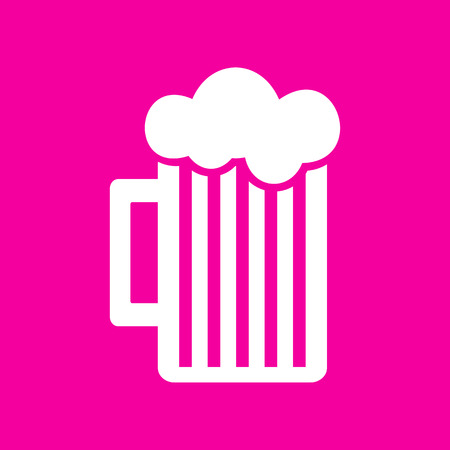 Glass of beer sign. White icon at magenta background.のイラスト素材