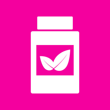 Supplements container sign. White icon at magenta background.のイラスト素材