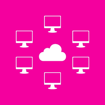 Computers network sign. White icon at magenta background.のイラスト素材
